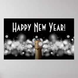 Champagner auf Black & White Bokeh Party Poster