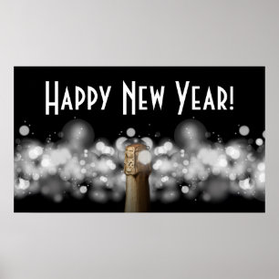 Champagner auf Schwarz-Weiß-Bokeh-Partyplakat Poster