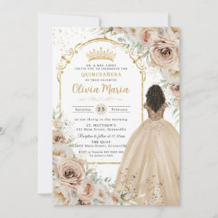Champagner Beige Creme Blumen Prinzessin Quinceañe Einladung
