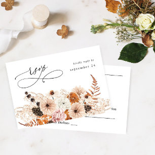 Champagner Beige & Orange Rustikale Blumenkohle UA RSVP Karte