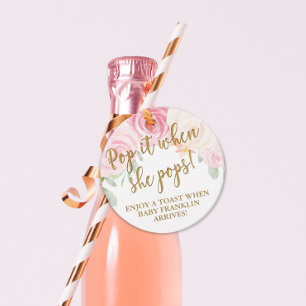 Champagner bevorzugen Pop, wenn sie Pop Pink Flora Geschenkanhänger