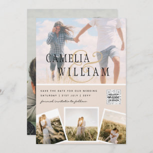 Champagner Blush FOTO Wedding Einladung QR Code