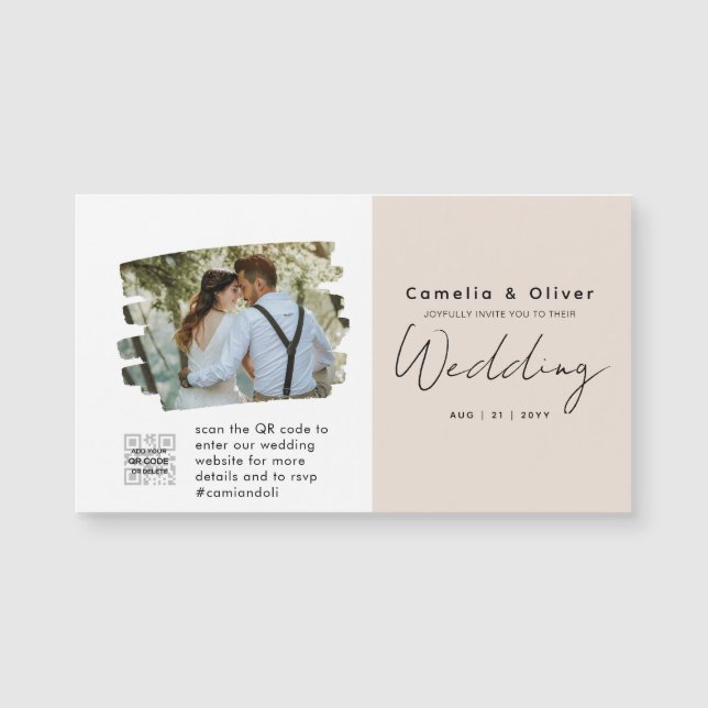 Champagner Blush FOTO Wedding Einladung QR Code (Vorderseite)