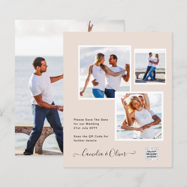 Champagner Blush FOTO Wedding Einladung QR Code (Vorne/Hinten)