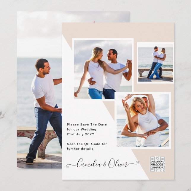 Champagner Blush FOTO Wedding Einladung QR Code (Vorne/Hinten)