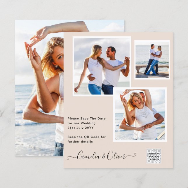 Champagner Blush FOTO Wedding Einladung QR Code (Vorne/Hinten)