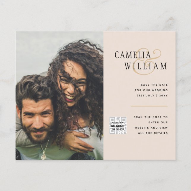 Champagner Blush FOTO Wedding Einladung QR Code Flyer (Vorne)