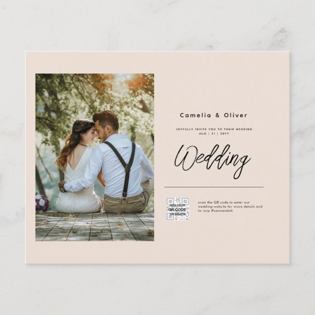 Champagner Blush FOTO Wedding Einladung QR Code Flyer (Vorne)