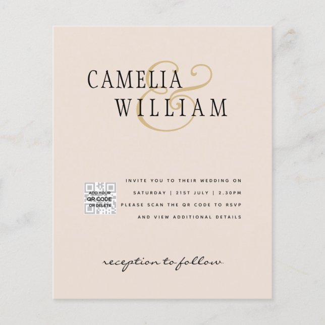 Champagner Blush FOTO Wedding Einladung QR Code Flyer (Vorne)