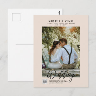 Champagner Blush FOTO Wedding Einladung QR Code Postkarte