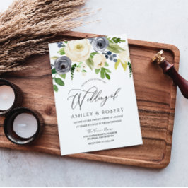 Champagner Blush Navy Blossom Blume Hochzeit Einladung