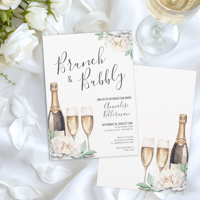 Champagner-Brunch und Brautparty Einladung (Floral Brunch And Bubbly Bridal Shower Invitation)