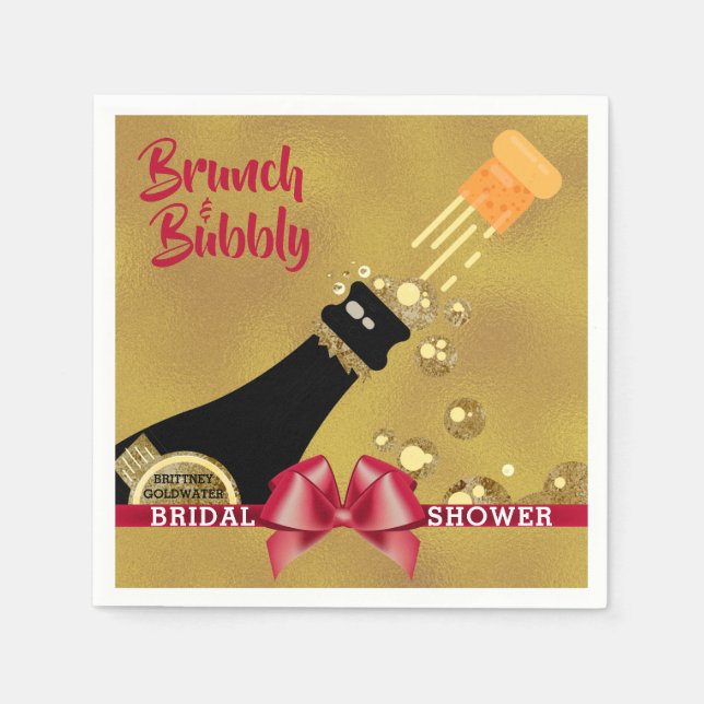 Champagner Brunch und Bubbly Gold Brautparty Serviette (Vorderseite)