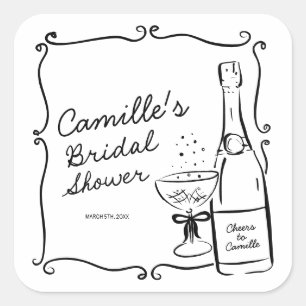 Champagner-Brunch und prickelnde Brautparty Quadratischer Aufkleber