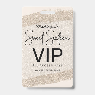 Champagner Brush Glitzer Sweet 16 Einladung VIP Ausweis