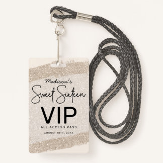 Champagner Brush Glitzer Sweet 16 Einladung VIP Ausweis