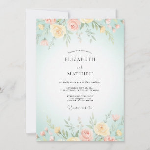 Champagner-Butter-Pfingstrosen-Hochzeit Einladung