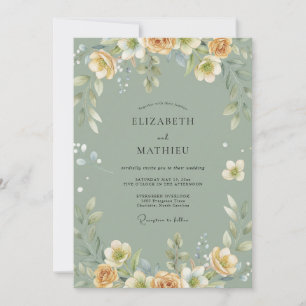 Champagner-Celadon-Blüten-Hochzeit Einladung
