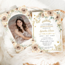 Champagner Cream Floral Sweet 16 Quinceañera Foto