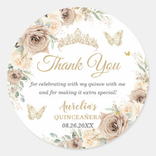 Champagner Creme Beige Blumen Quinceañera Sweet 16 Runder Aufkleber