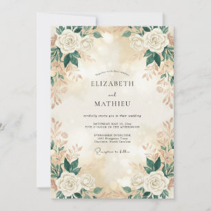 Champagner-Creme-Laub-Eukalyptus-Hochzeit Einladung