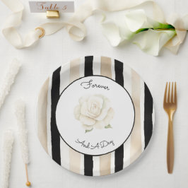 Champagner Creme Schwarz Weiß Rose Streifen Hochze Pappteller