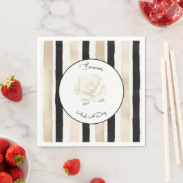 Champagner Creme Schwarz Weiß Rose Streifen Hochze Serviette