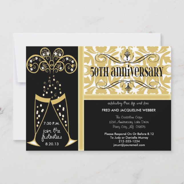 Champagner & Damask Einladungen zum 50-jährigen Ju (Vorderseite)