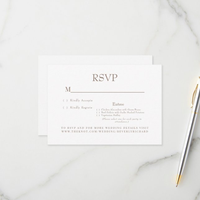 Champagner Dinner Choice Wedding RSVP Card Karte (Vorderseite/Rückseite Beispiel)