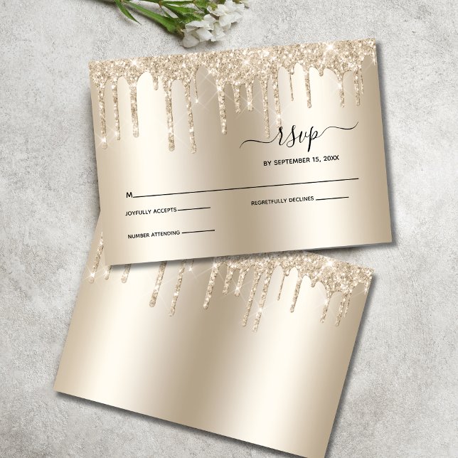 Champagner Dripping Glitzer Elegante Wedding UAWG RSVP Karte (Champagne Dripping Glitter Wedding RSVP card)