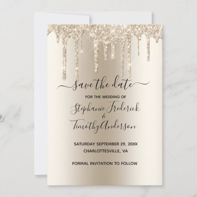 Champagner Dripping Glitzer Trendy Glam Wedding Save The Date (Vorderseite)