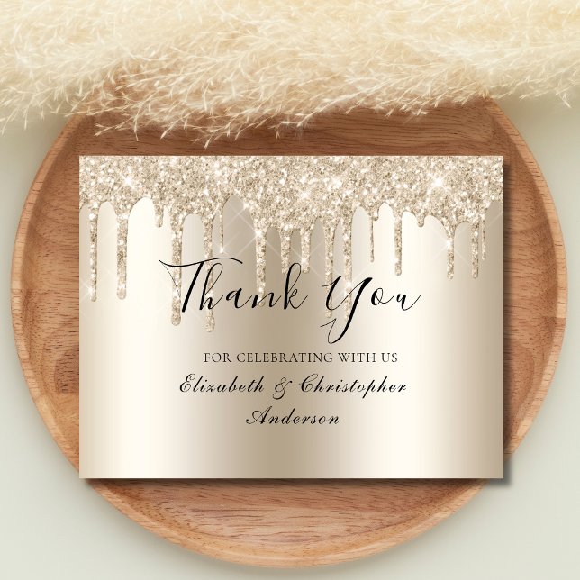 Champagner Dripping Glitzer Wedding Danke Card (Champagne Dripping Glitter Wedding thank you cards. Personalized)