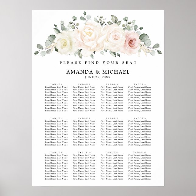 Champagner Elfenbeinrot Rosa Blumenmuster Sitzkart Poster (Vorne)