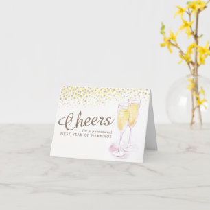 Champagner Glas 1. Hochzeitstag Kunstkarte Karte