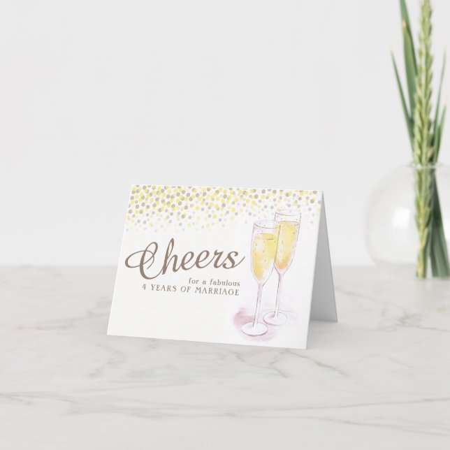 Champagner Glas 4. Hochzeitstag Kunstkarte Karte (Vorderseite)