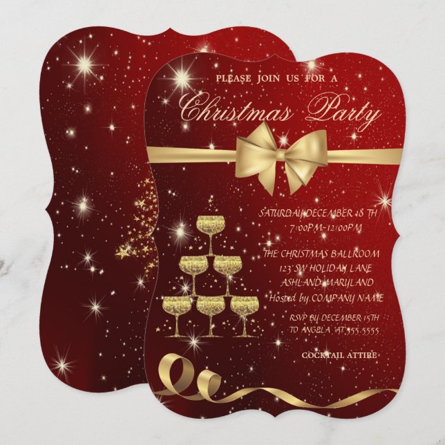Champagner-Glasbaum, Bow, Rot, Weihnachtsgebäck Pa Einladung (Vorne/Hinten)