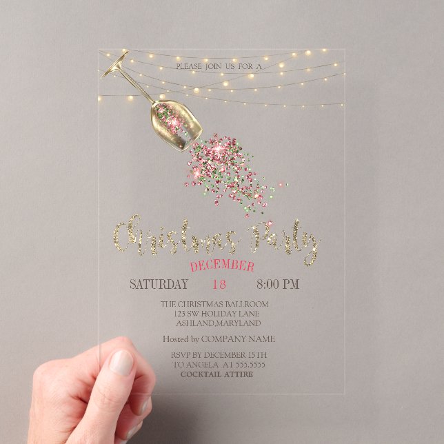 Champagner Glass, Lights Gold Christmas Company Acryleinladungen (Insitu (Handheld))