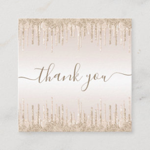 Champagner Glitzer Dripping Elegant Danke, Cream Quadratische Visitenkarte