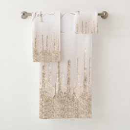 Champagner-Glitzer Dripping Monogram Elegantname Badhandtuch Set