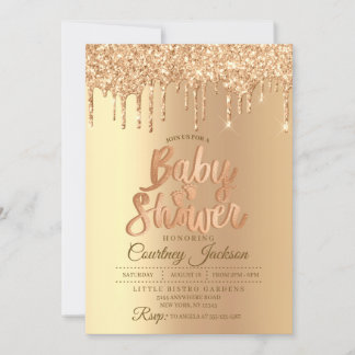 Champagner Glitzer Tropfen Babydusche Einladung