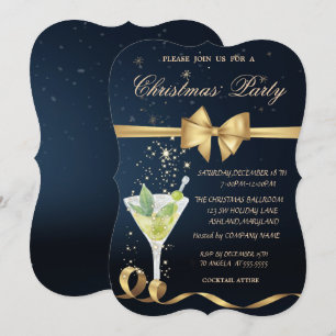 Champagner, Gold Bow Weihnachts-Party Einladung