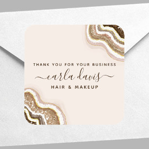 Champagner Gold Brauner Glitter Achat Geode Busine Quadratischer Aufkleber