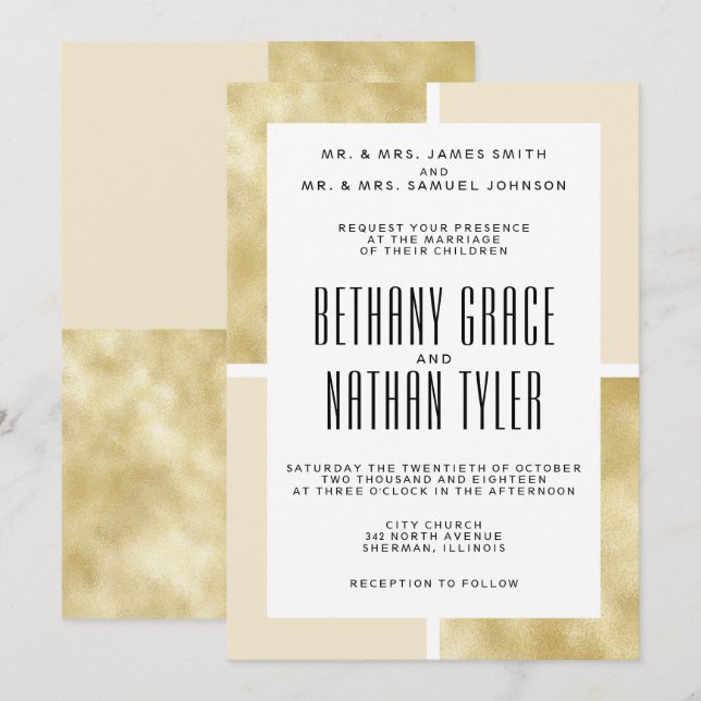 Champagner + Gold Classic Hochzeitsempfang Einladung (Vorne/Hinten)
