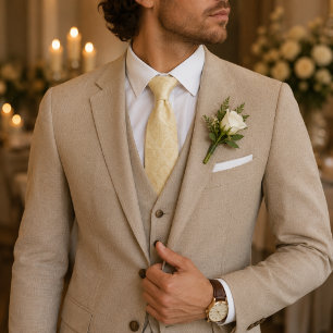 Champagner-Gold Floral Damast Krawatte