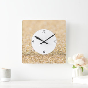 Champagner-Gold-Glitter funkelt mit Zahlen Quadratische Wanduhr