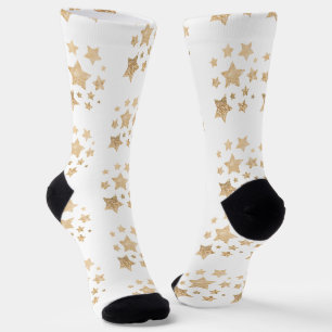 Champagner Gold Glitter Glanz Sterne Muster weiß Socken