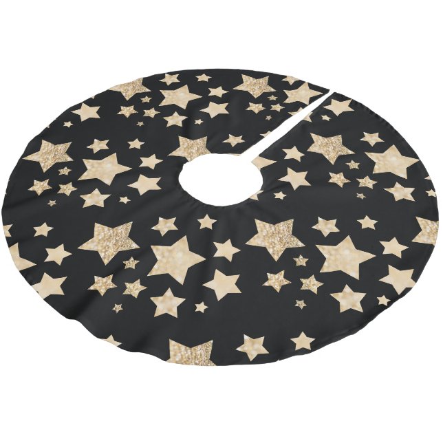 Champagner Gold Glitzer funkeln Sternenmuster schw Polyester Weihnachtsbaumdecke (Schrägansicht)
