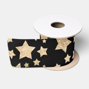 Champagner Gold Glitzer funkeln Sternenmuster schw Satinband