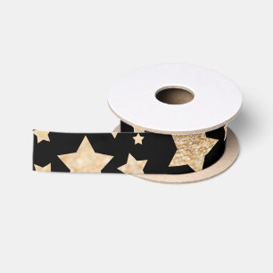 Champagner Gold Glitzer funkeln Sternenmuster schw Satinband