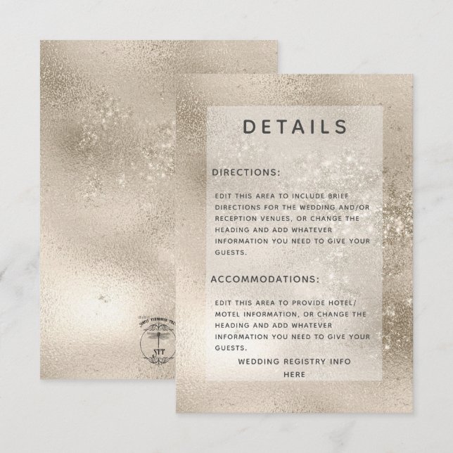 Champagner Gold Glitzer Moderne Hochzeitsdetails Begleitkarte (Vorne/Hinten)